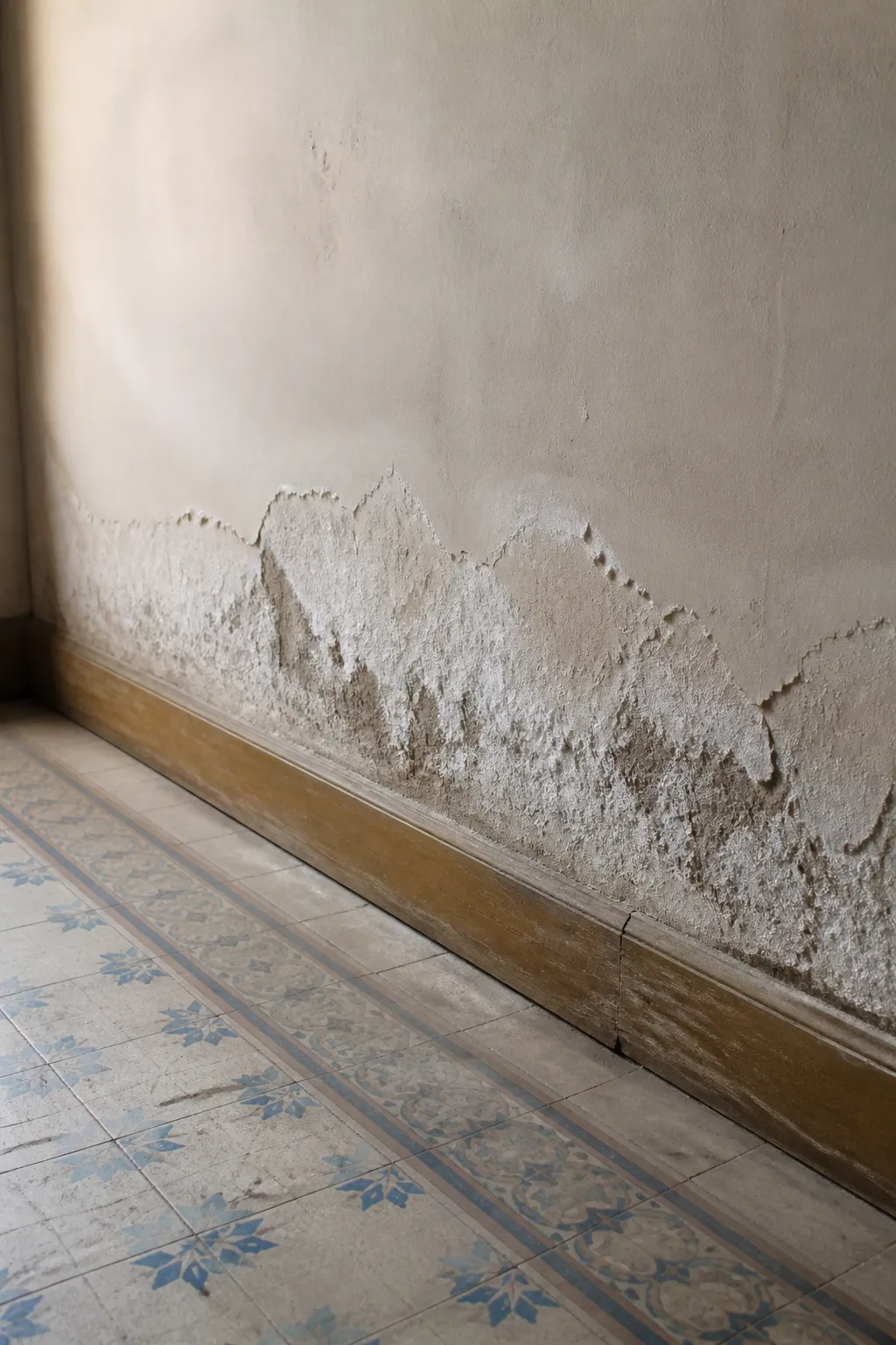Remontees capillaires et salpetre en pied de mur d une maison
